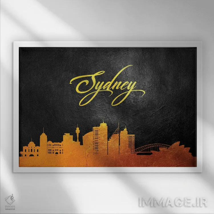 تابلو خط افق طلایی سیدنی، استرالیا اثر آدریان بالدُوینو - نمای قابدار سفید