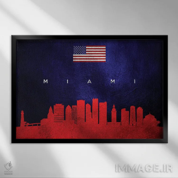 تابلو خط افق میامی فلوریدا اثر آدریان بالدُوینو - نمای قابدار مشکی