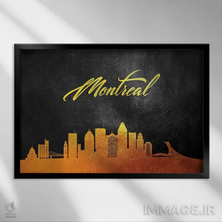 تابلو خط افق طلایی مونترال کانادا اثر آدریان بالدُوینو - نمای قابدار مشکی
