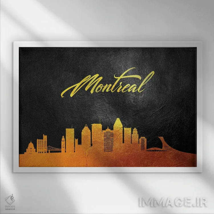 تابلو خط افق طلایی مونترال کانادا اثر آدریان بالدُوینو - نمای قابدار سفید