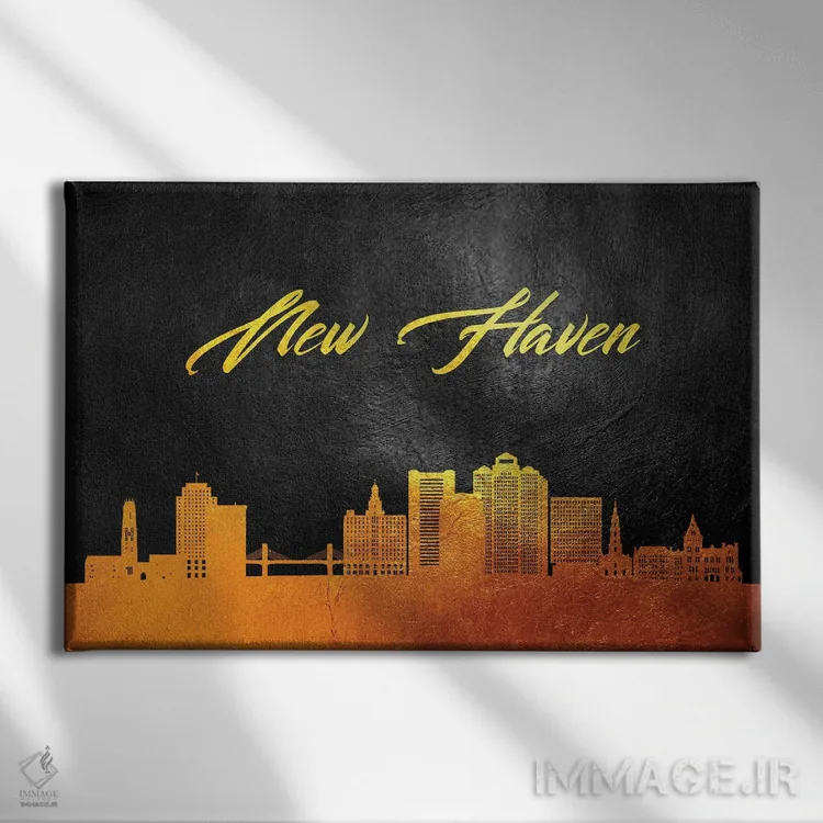 تابلو خط افق طلایی نیو هیون کنتیکت اثر آدریان بالدُوینو - نمای روبهرو روی دیوار