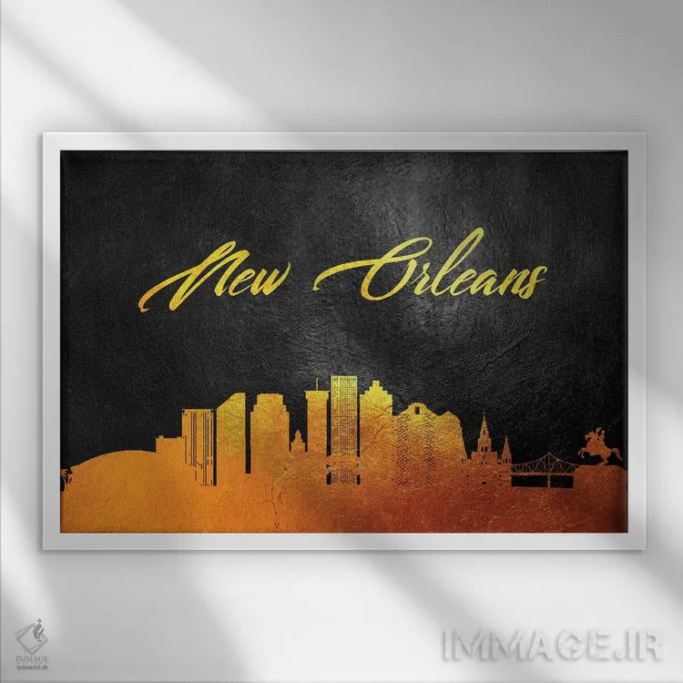 تابلو خط افق طلایی نیواورلئان لوئیزیانا اثر آدریان بالدُوینو - نمای قابدار سفید