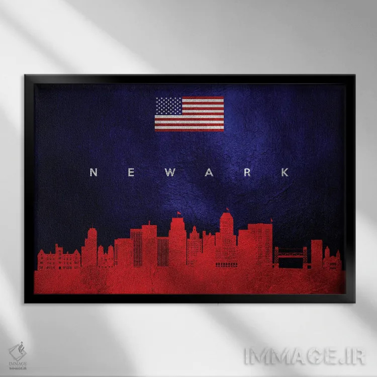 تابلو منظرهٔ افقی نیوآرک، نیوجرسی (خط افق) اثر آدریان بالدُوینو - نمای قابدار مشکی