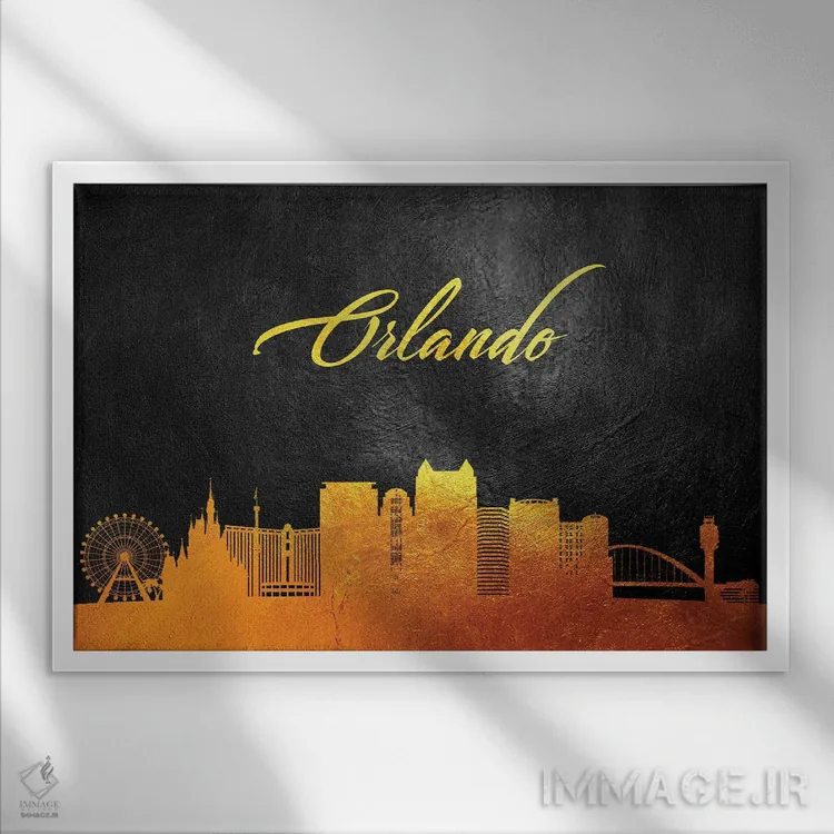 تابلو منظرهٔ افقی طلایی اورلاندو، فلوریدا اثر آدریان بالدُوینو - نمای قابدار سفید