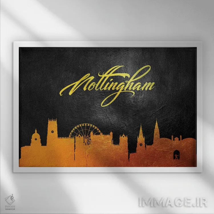 تابلو منظرهٔ افقی طلایی ناتینگهام، انگلستان اثر آدریان بالدُوینو - نمای قابدار سفید