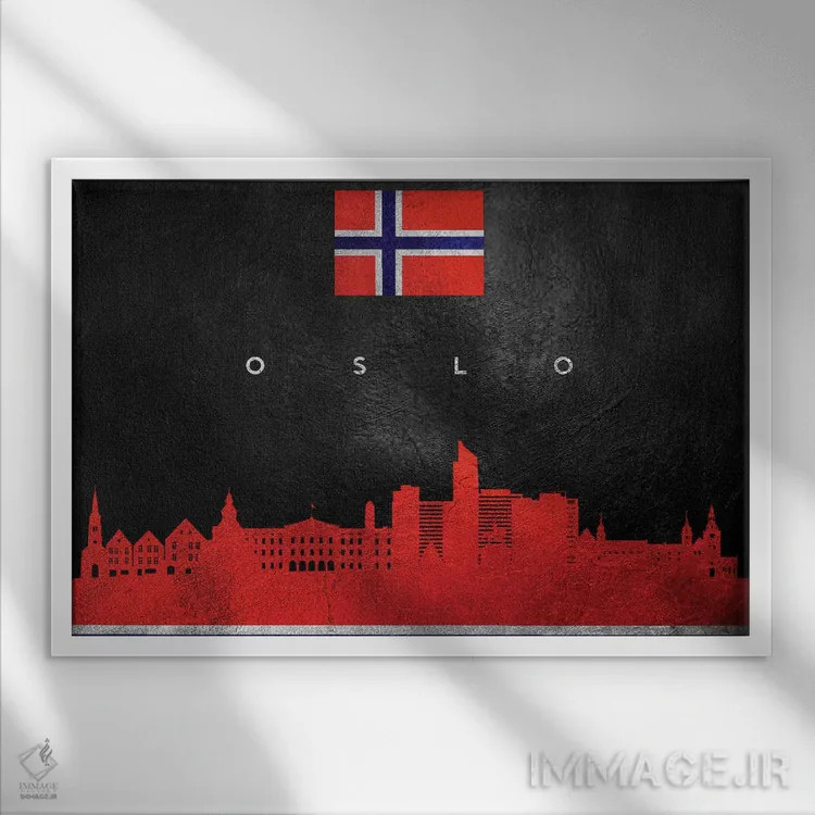 تابلو منظرهٔ افقی اسلو، نروژ اثر آدریان بالدُوینو - نمای قابدار سفید