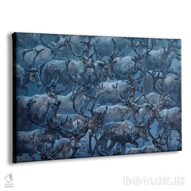 تابلو گوزنهای شمالی در حرکت اثر آرتم رادس چبوخا - نمای پرسپکتیو محصول