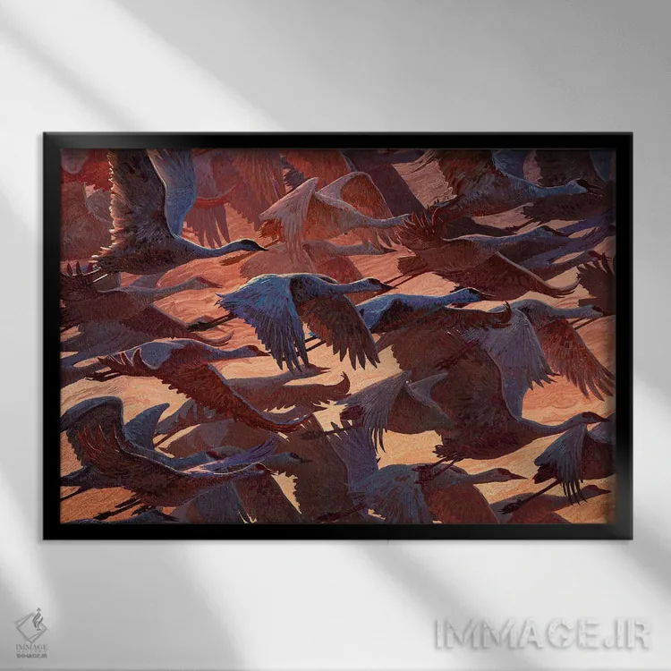 تابلو درنایان در حال حرکت اثر آرتم رادس چبوخا - نمای قابدار مشکی