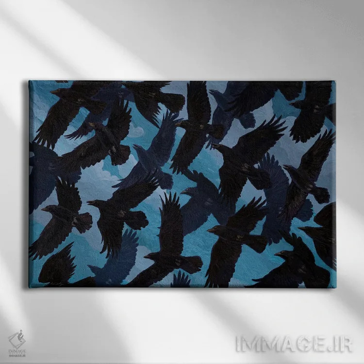 تابلو کلاغهای در حال پرواز (rook = کلاغ سیاه) اثر آرتم رادس چبوخا - نمای روبهرو روی دیوار