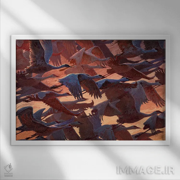 تابلو درنایان در حال حرکت اثر آرتم رادس چبوخا - نمای قابدار سفید