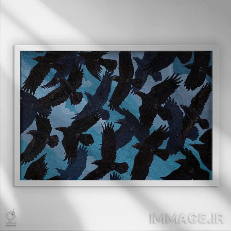 تابلو کلاغهای در حال پرواز (rook = کلاغ سیاه) اثر آرتم رادس چبوخا - نمای قابدار سفید