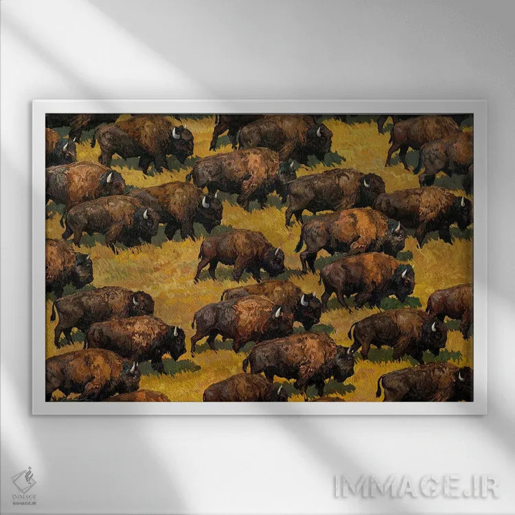 تابلو گاومیشهای در حرکت اثر آرتم رادس چبوخا - نمای قابدار سفید