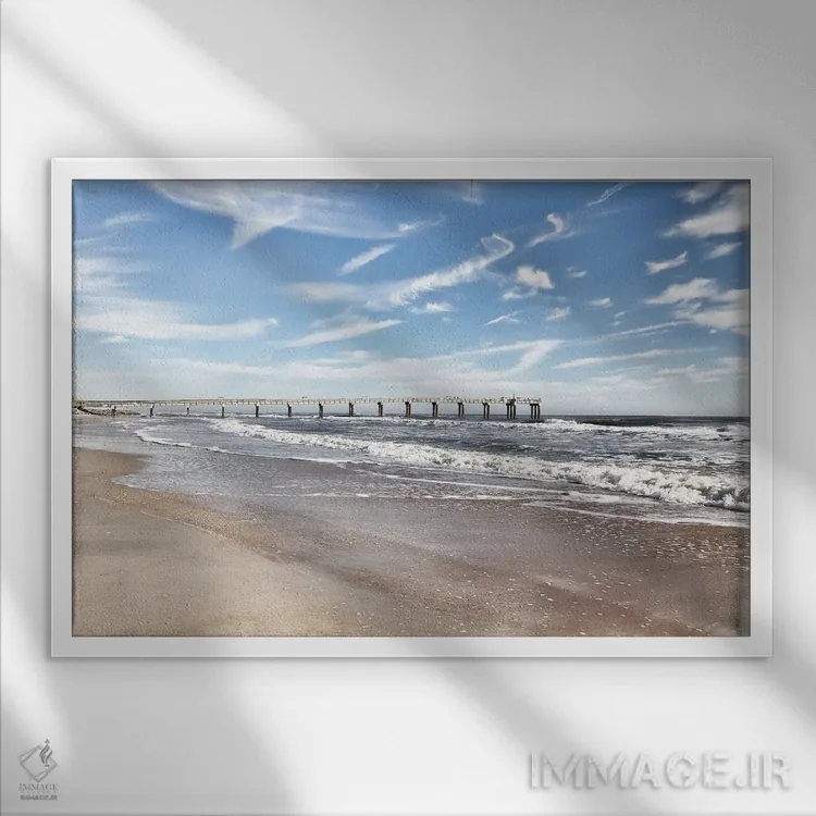 تابلو اسکله ساحلی اثر آکوستا - نمای قابدار سفید