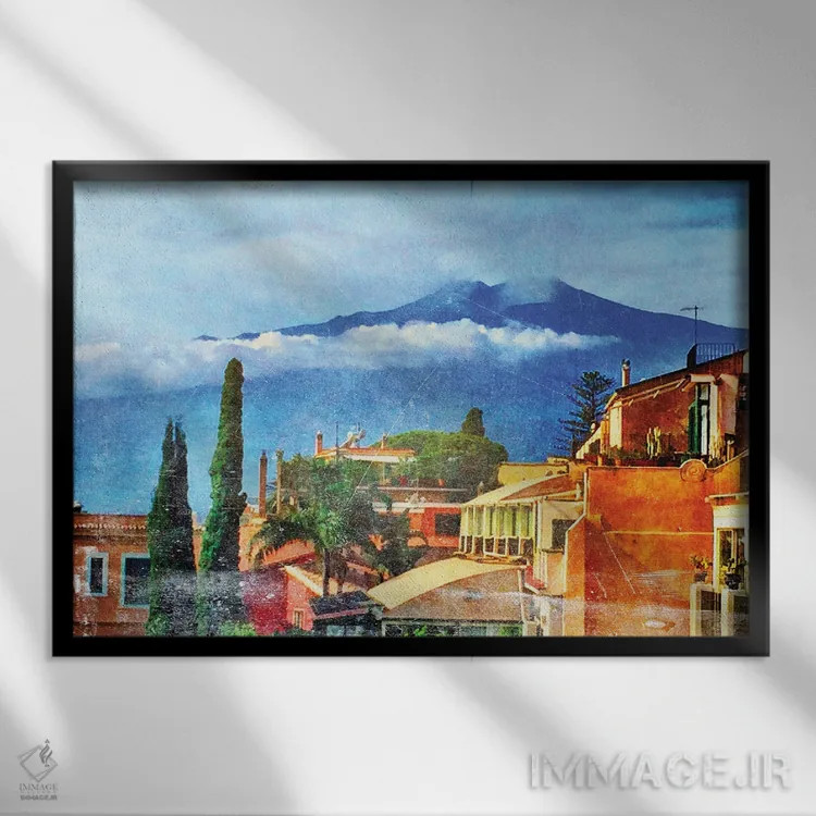 تابلو پوبلو (دهکده بومیان آمریکایی) اثر آکوستا - نمای قابدار مشکی