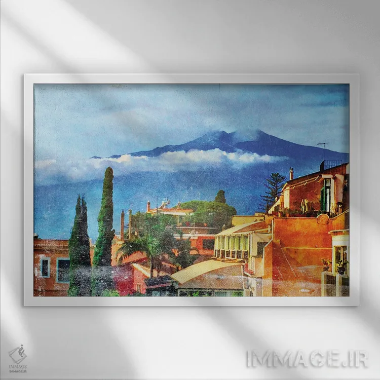 تابلو پوبلو (دهکده بومیان آمریکایی) اثر آکوستا - نمای قابدار سفید