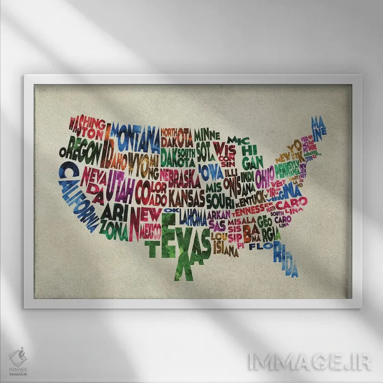 تابلو ایالات (اشاره به ایالات متحده آمریکا) اثر آیشه دنیز آکِرمان - نمای قابدار سفید