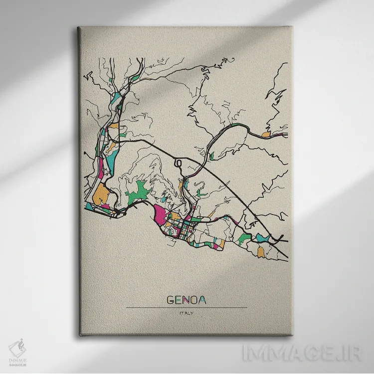 تابلو نقشه جنوا، ایتالیا اثر آیشه دنیز آکِرمان - نمای روبهرو روی دیوار