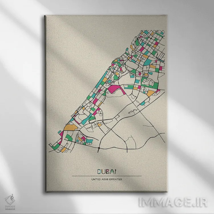 تابلو نقشه دبی، امارات متحده عربی اثر آیشه دنیز آکِرمان - نمای روبهرو روی دیوار