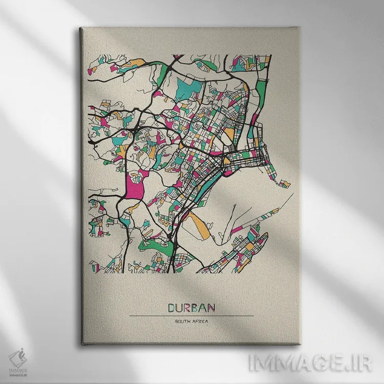تابلو نقشه دوربان، آفریقای جنوبی اثر آیشه دنیز آکِرمان - نمای روبهرو روی دیوار