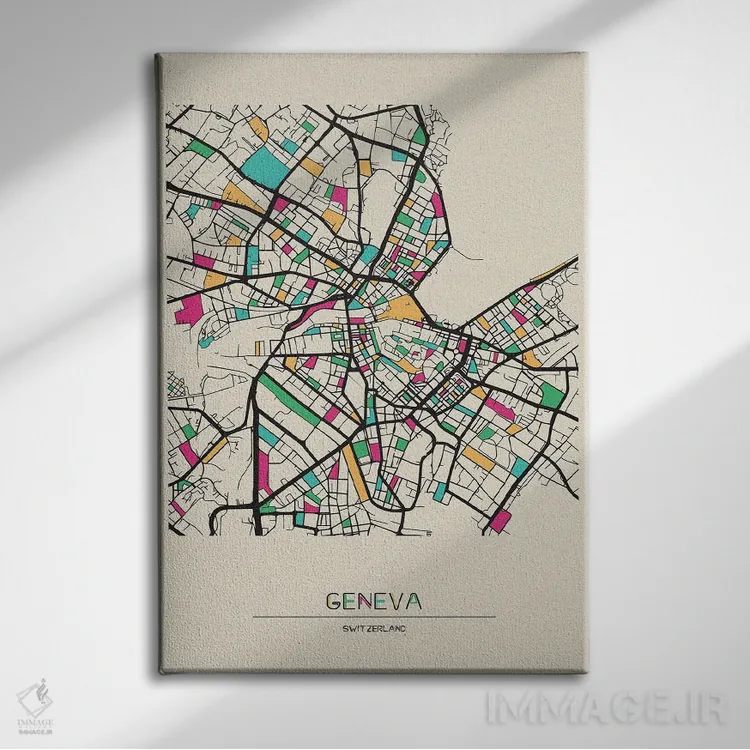 تابلو نقشه ژنو، سوئیس اثر آیشه دنیز آکِرمان - نمای روبهرو روی دیوار