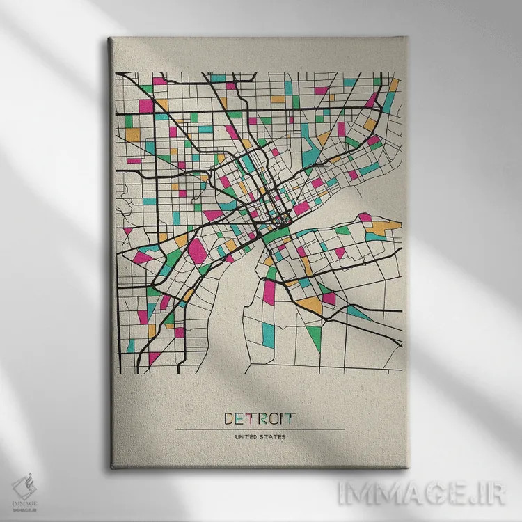 تابلو نقشه دیترویت، میشیگان اثر آیشه دنیز آکِرمان - نمای روبهرو روی دیوار
