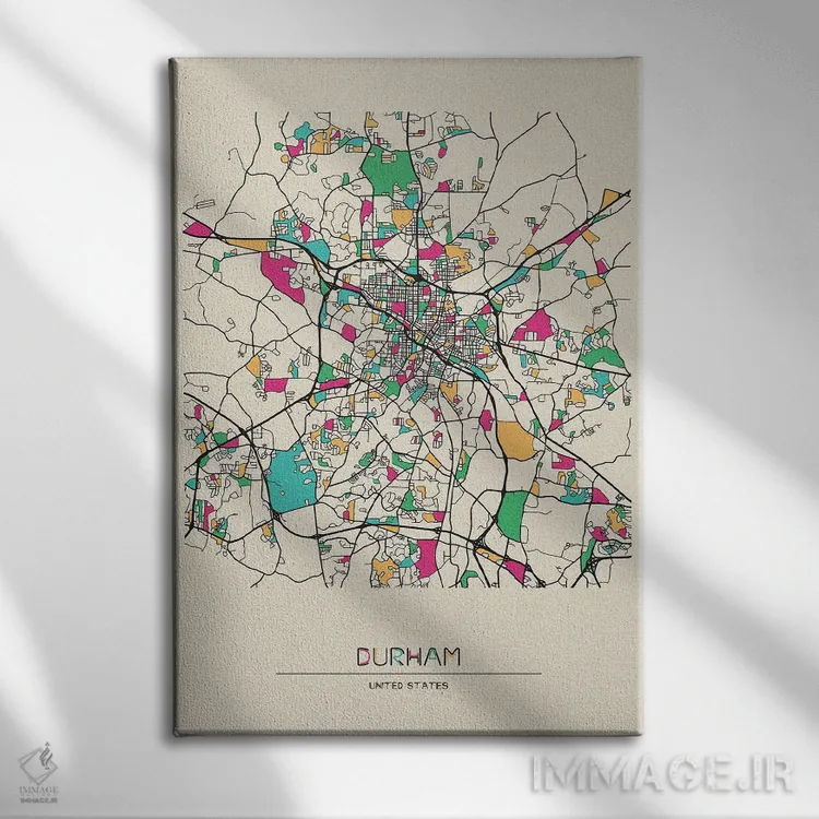 تابلو نقشه دورهام، کارولینای شمالی اثر آیشه دنیز آکِرمان - نمای روبهرو روی دیوار
