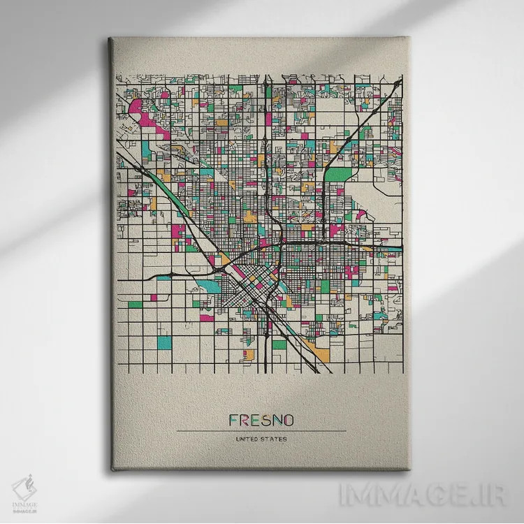 تابلو نقشه فرزنو، کالیفرنیا اثر آیشه دنیز آکِرمان - نمای روبهرو روی دیوار