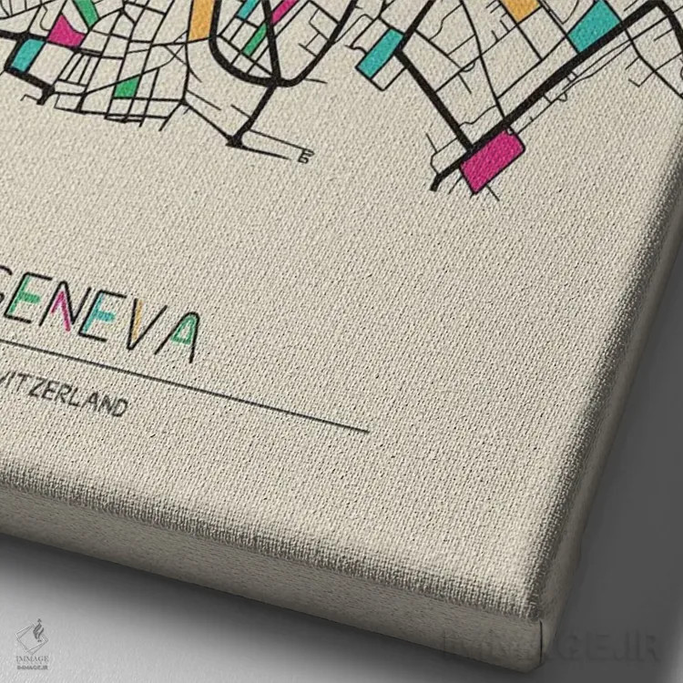 تابلو نقشه ژنو، سوئیس اثر آیشه دنیز آکِرمان - نمای نزدیک بافت بوم