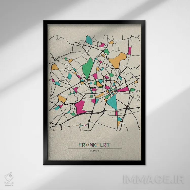 تابلو نقشه فرانکفورت، آلمان اثر آیشه دنیز آکِرمان - نمای قابدار مشکی