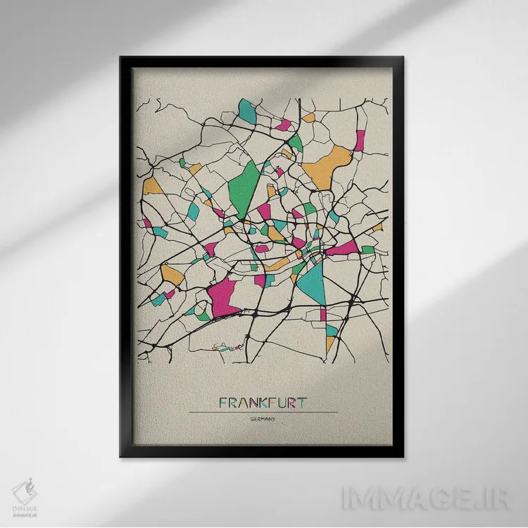 تابلو نقشه فرانکفورت، آلمان اثر آیشه دنیز آکِرمان - نمای قابدار مشکی