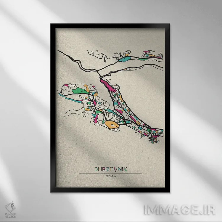 تابلو نقشه دوبرونیک، کرواسی اثر آیشه دنیز آکِرمان - نمای قابدار مشکی