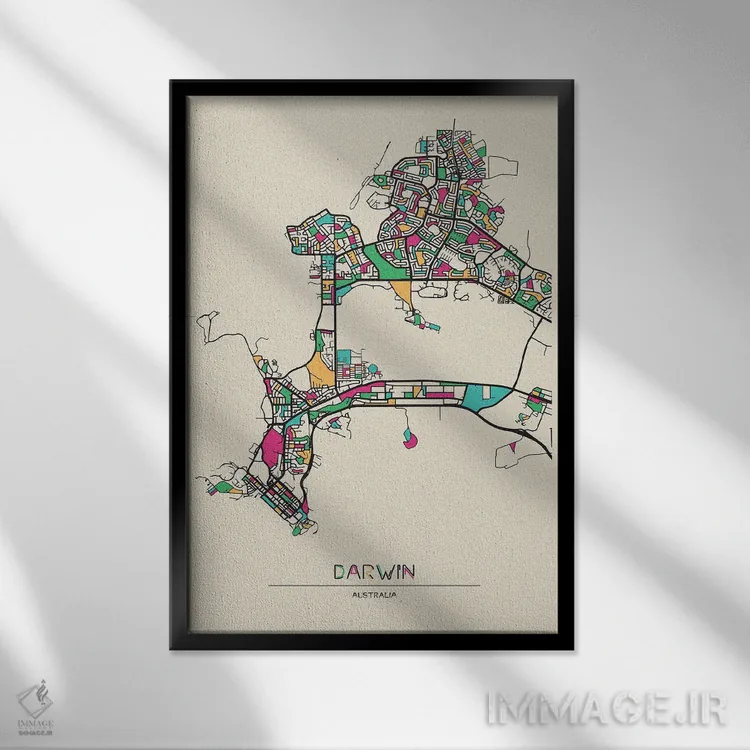 تابلو نقشه داروین، استرالیا اثر آیشه دنیز آکِرمان - نمای قابدار مشکی