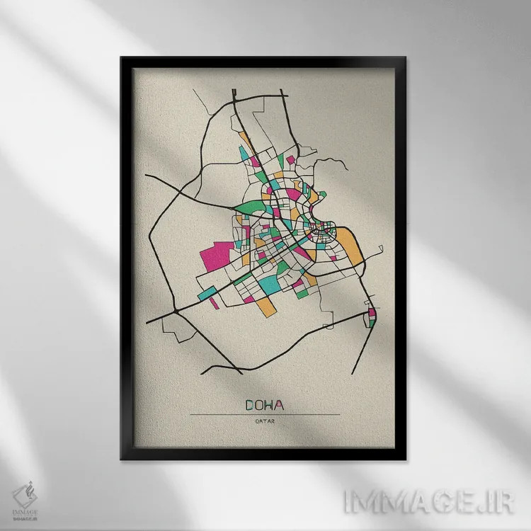 تابلو نقشه دوحه، قطر اثر آیشه دنیز آکِرمان - نمای قابدار مشکی