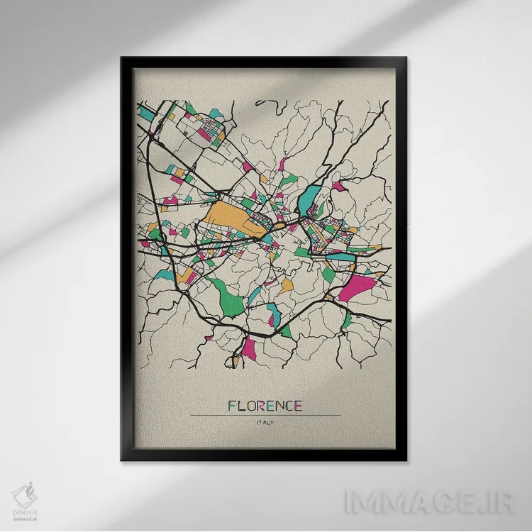 تابلو نقشه فلورانس، ایتالیا اثر آیشه دنیز آکِرمان - نمای قابدار مشکی