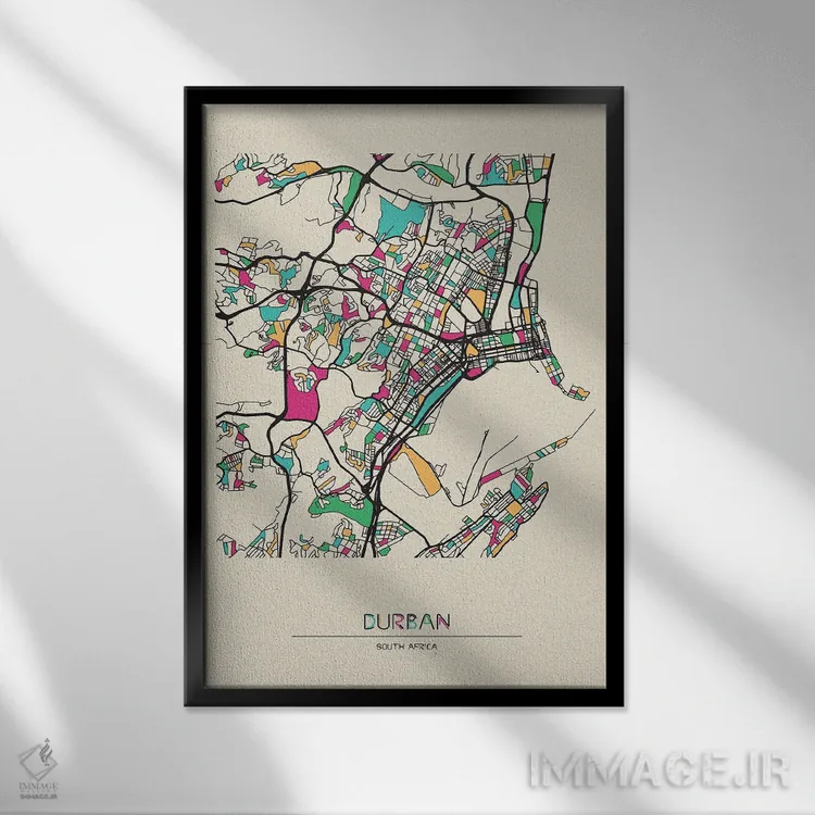 تابلو نقشه دوربان، آفریقای جنوبی اثر آیشه دنیز آکِرمان - نمای قابدار مشکی