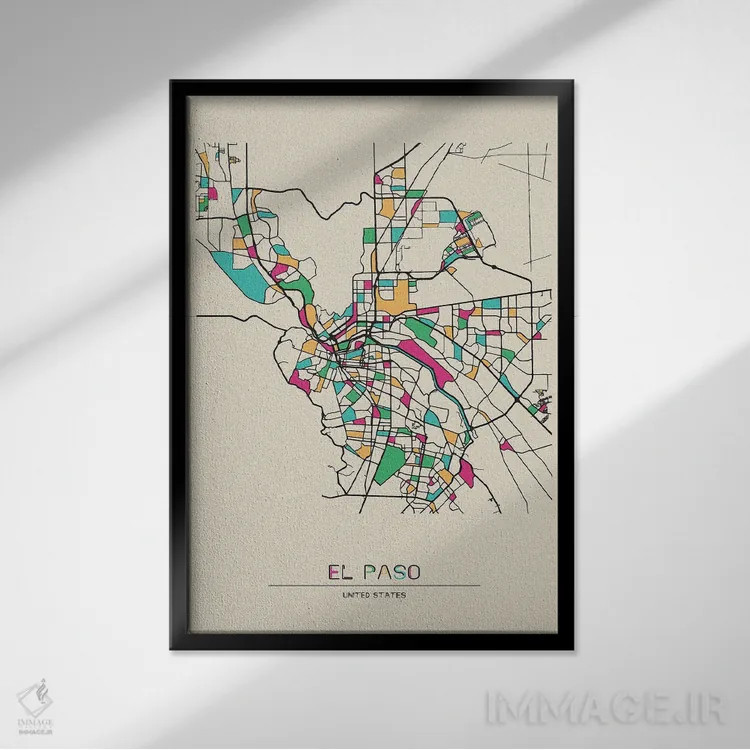 تابلو نقشه ال پاسو، تگزاس اثر آیشه دنیز آکِرمان - نمای قابدار مشکی