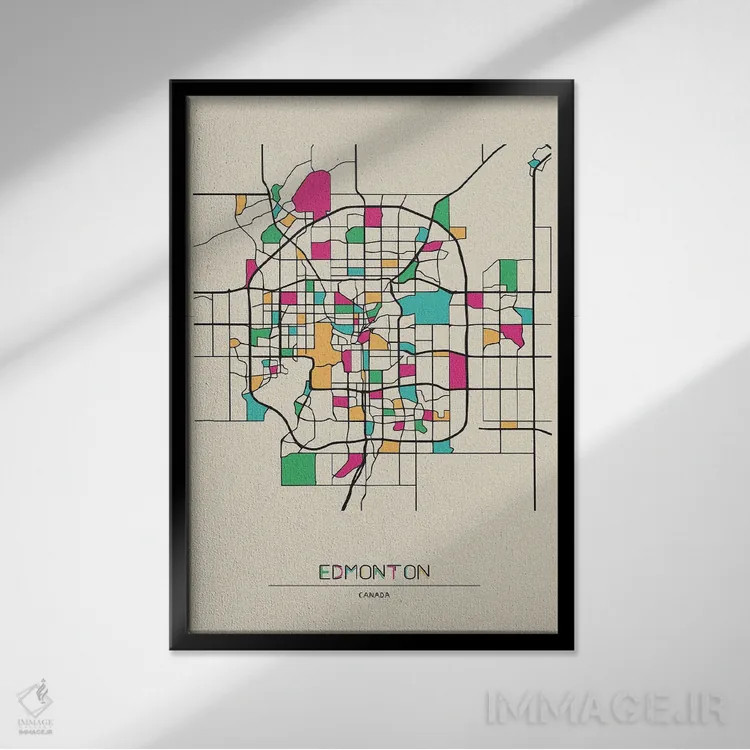 تابلو نقشه ادمونتون، کانادا اثر آیشه دنیز آکِرمان - نمای قابدار مشکی