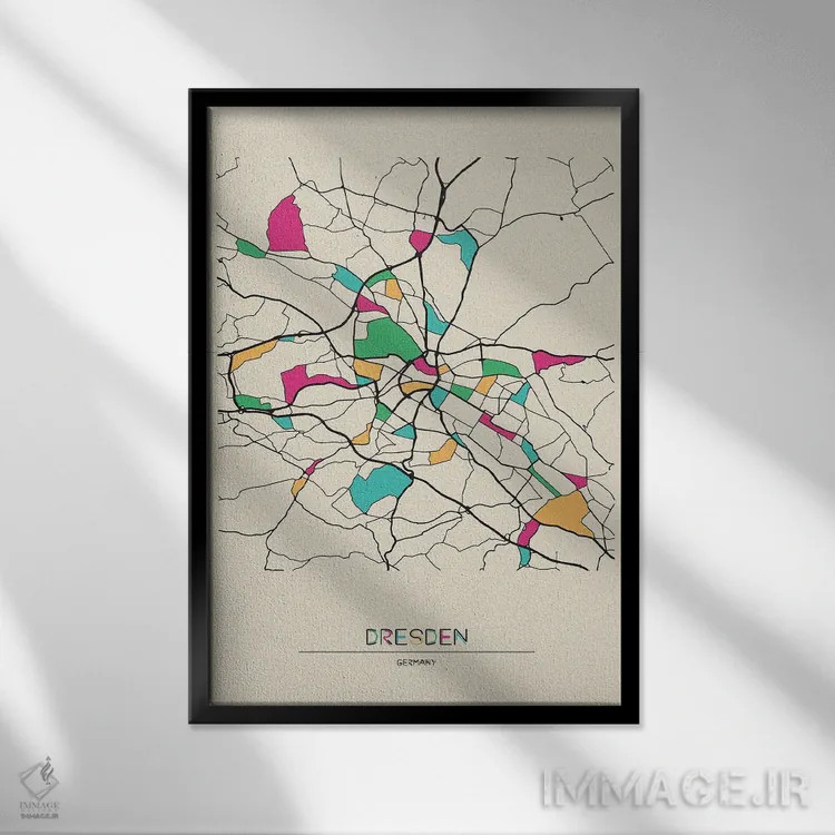 تابلو نقشه درسدن، آلمان اثر آیشه دنیز آکِرمان - نمای قابدار مشکی