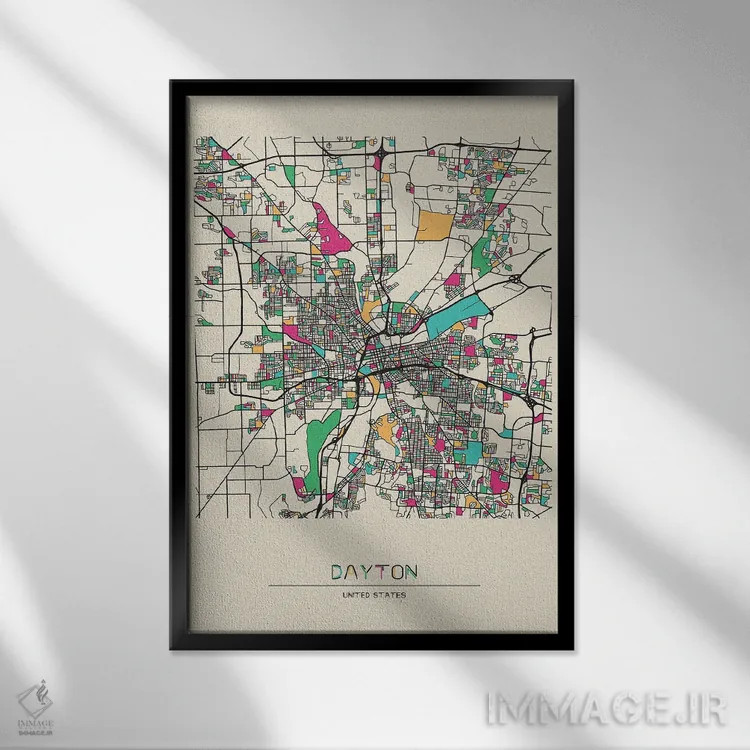 تابلو نقشه دیتون، اوهایو اثر آیشه دنیز آکِرمان - نمای قابدار مشکی