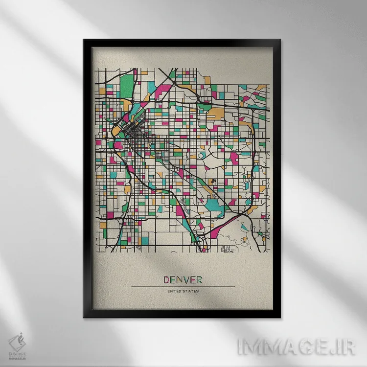 تابلو نقشه دنور، کلرادو اثر آیشه دنیز آکِرمان - نمای قابدار مشکی