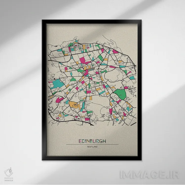 تابلو نقشه اباوربرو، اسکاتلند اثر آیشه دنیز آکِرمان - نمای قابدار مشکی