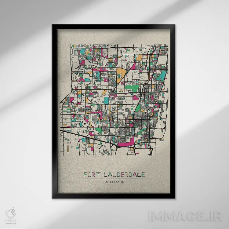 تابلو نقشه فورت لادردیل، فلوریدا اثر آیشه دنیز آکِرمان - نمای قابدار مشکی