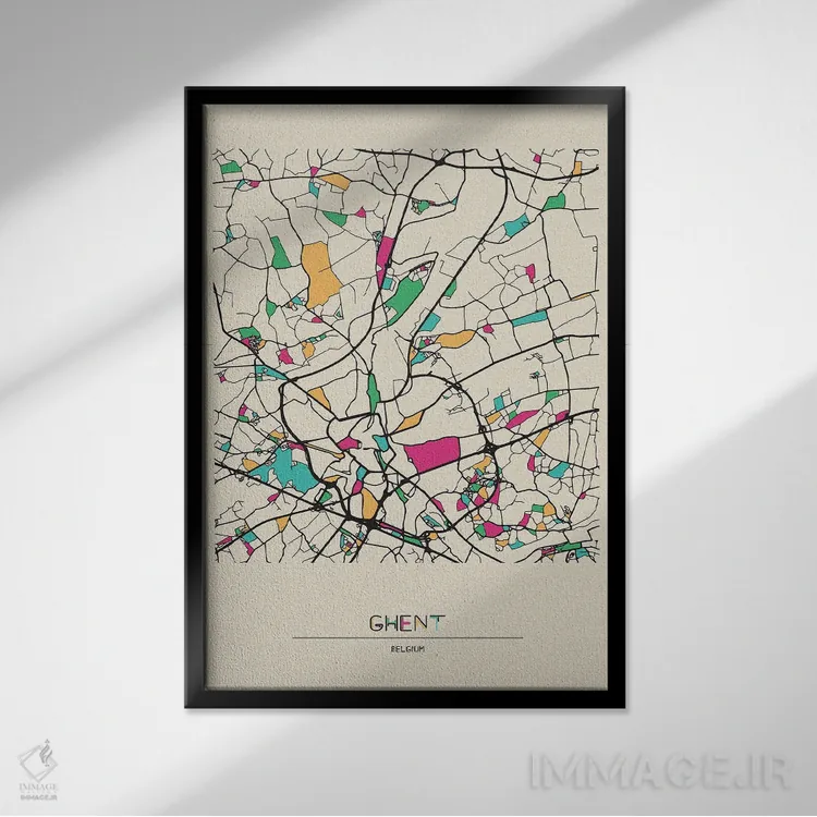 تابلو نقشه خنت، بلژیک اثر آیشه دنیز آکِرمان - نمای قابدار مشکی