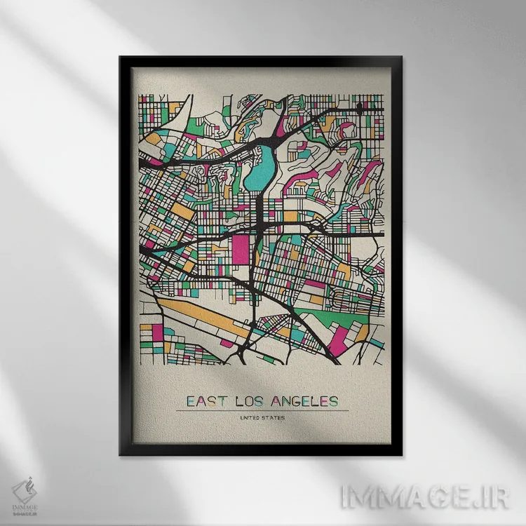 تابلو نقشه ایست لسآنجلس، کالیفرنیا اثر آیشه دنیز آکِرمان - نمای قابدار مشکی