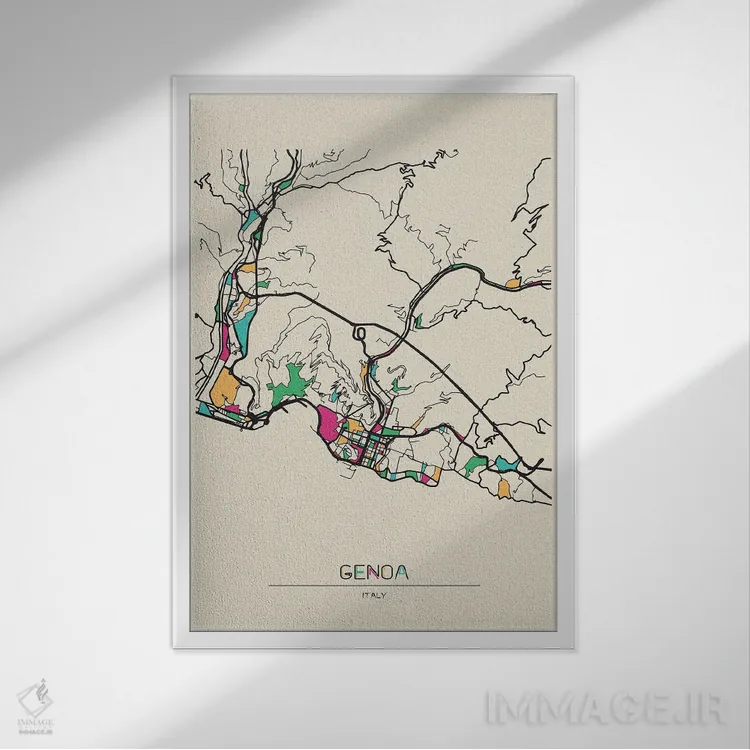 تابلو نقشه جنوا، ایتالیا اثر آیشه دنیز آکِرمان - نمای قابدار سفید