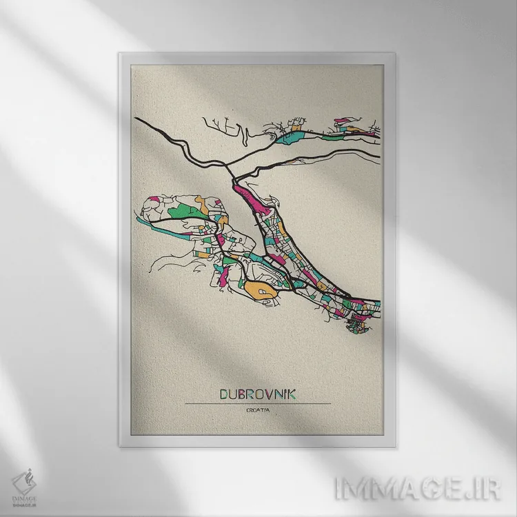 تابلو نقشه دوبرونیک، کرواسی اثر آیشه دنیز آکِرمان - نمای قابدار سفید