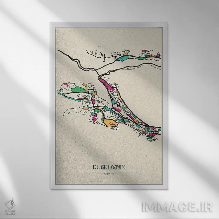 تابلو نقشه دوبرونیک، کرواسی اثر آیشه دنیز آکِرمان - نمای قابدار سفید