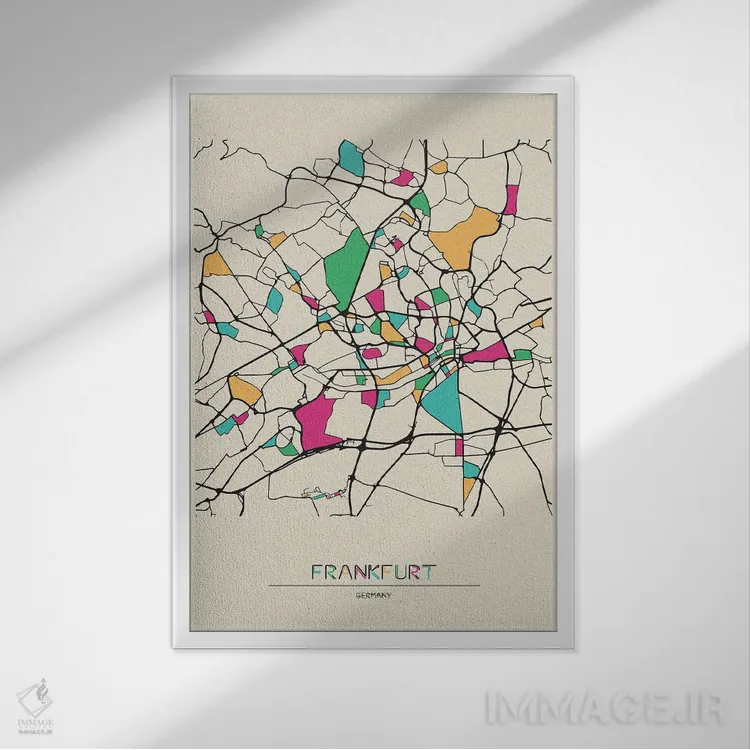 تابلو نقشه فرانکفورت، آلمان اثر آیشه دنیز آکِرمان - نمای قابدار سفید