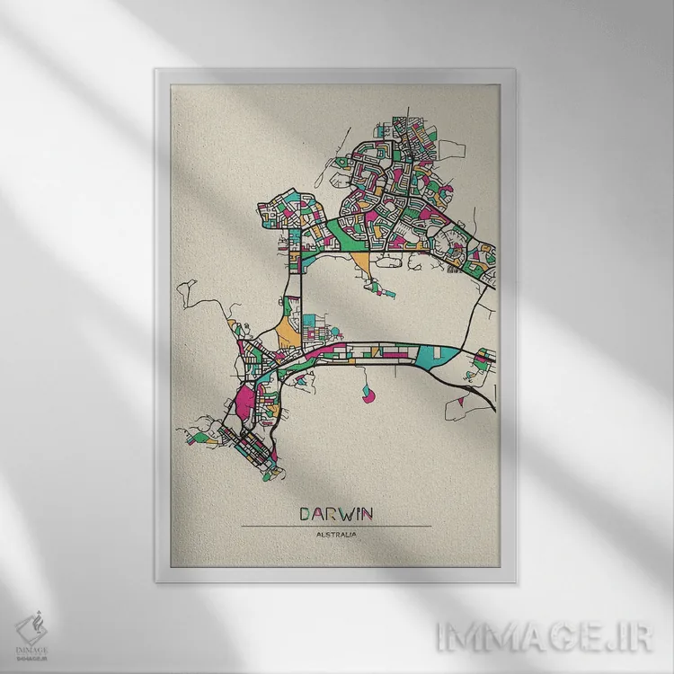 تابلو نقشه داروین، استرالیا اثر آیشه دنیز آکِرمان - نمای قابدار سفید