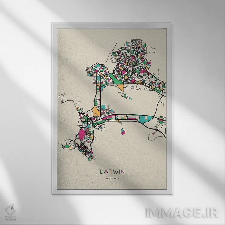 تابلو نقشه داروین، استرالیا اثر آیشه دنیز آکِرمان - نمای قابدار سفید